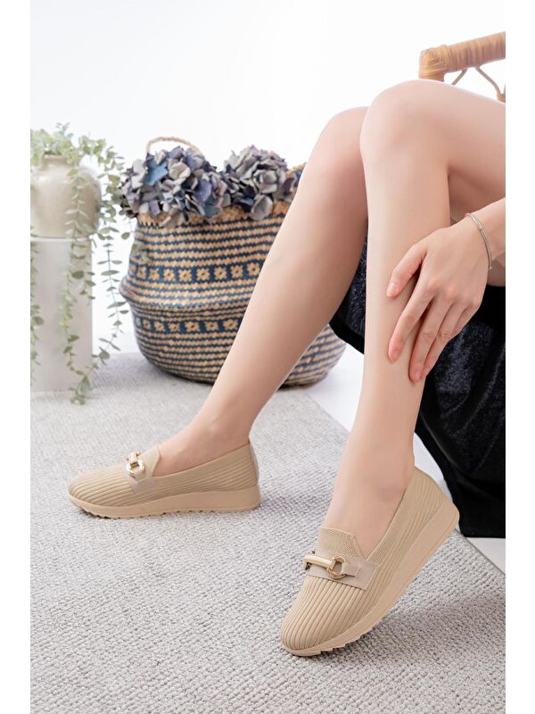 Libba Toka Detaylı Triko Kalın Taban Kadın Günlük Casual Ayakkabı - Görsel 3