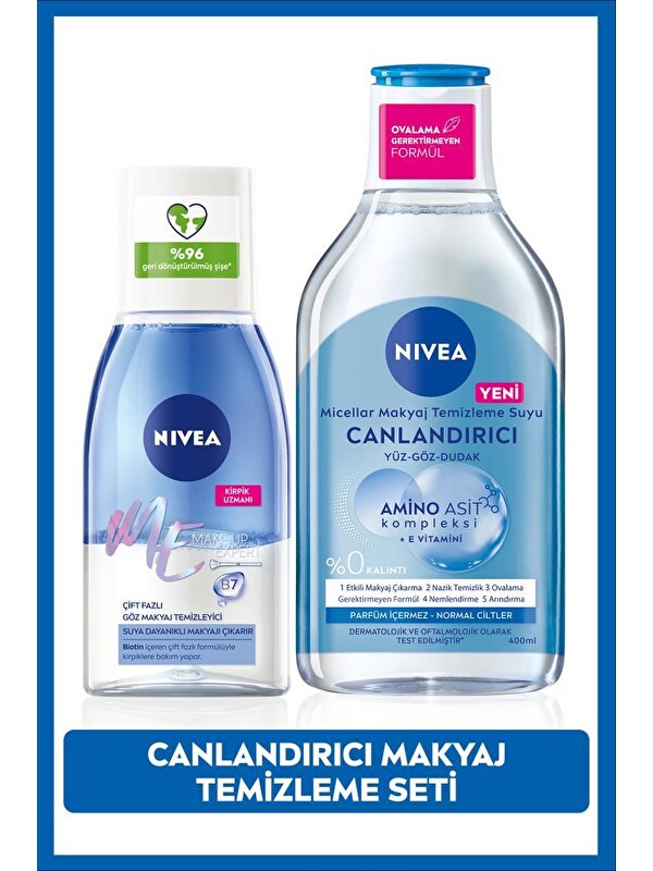 NIVEA Göz Makyaj Temizleyici 125ml ve Canlandırıcı Micellar Makyaj Temizleme Suyu, Amino Asit, E Vitamini