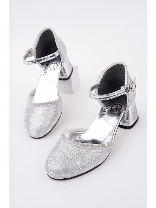 ELSE Bilekten Bağlamalı Simli Kız Çocuk Kısa Topuklu Ayakkabı - Görsel 2