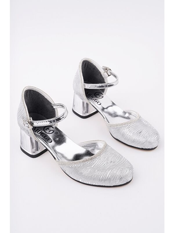 ELSE Bilekten Bağlamalı Simli Kız Çocuk Kısa Topuklu Ayakkabı - Görsel 3