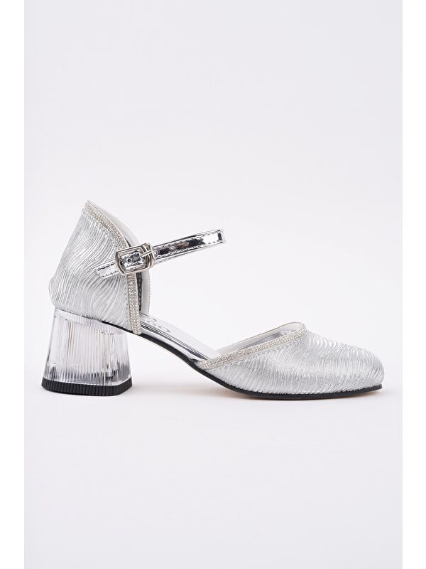 ELSE Bilekten Bağlamalı Simli Kız Çocuk Kısa Topuklu Ayakkabı - Görsel 5