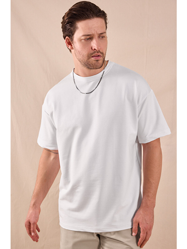 TONNY BLACK Erkek Beyaz Rahat Kalıp Oversize Kesim T-Shirt