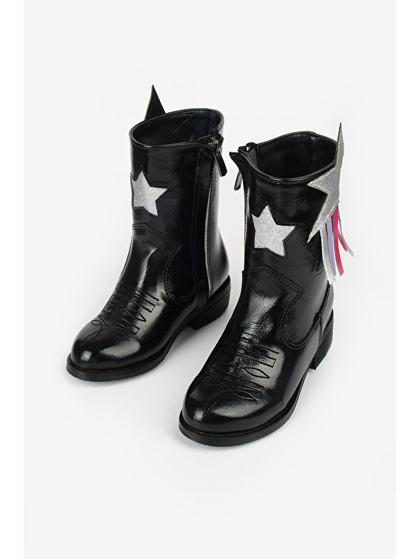 Siyah Yıldız ve Püskül Detaylı Kız Çocuk Kovboy Bot - Görsel 2