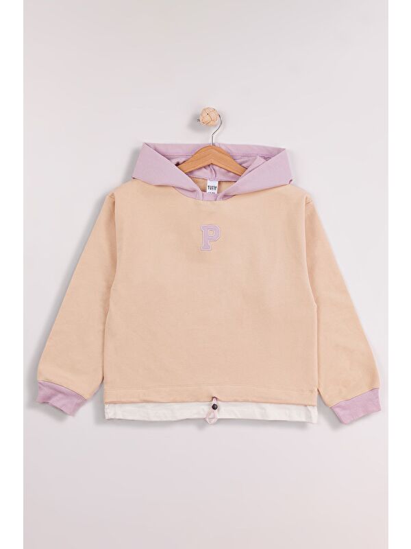 lyraxkids Kız Çocuk Orta Kalınlıkta P Nakışlı Kapüşonlu Sweatshirt