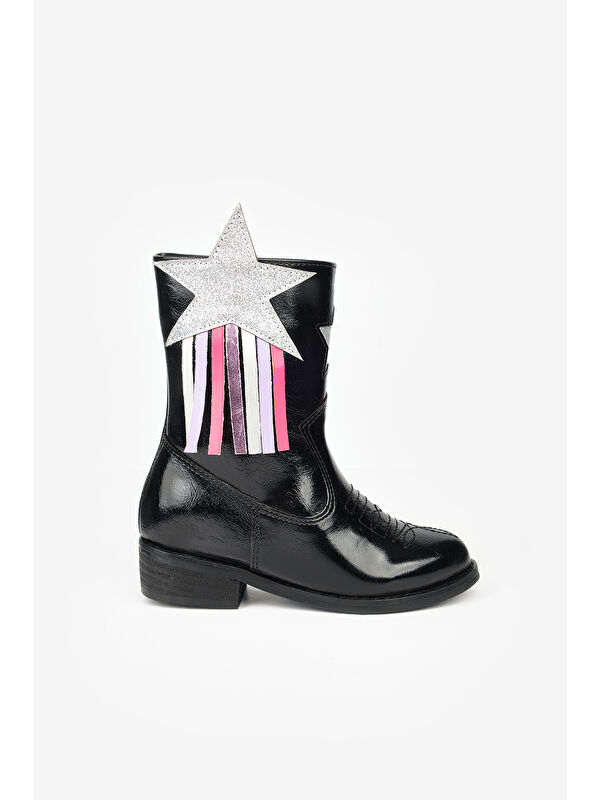 Siyah Yıldız ve Püskül Detaylı Kız Çocuk Kovboy Bot - Görsel 3