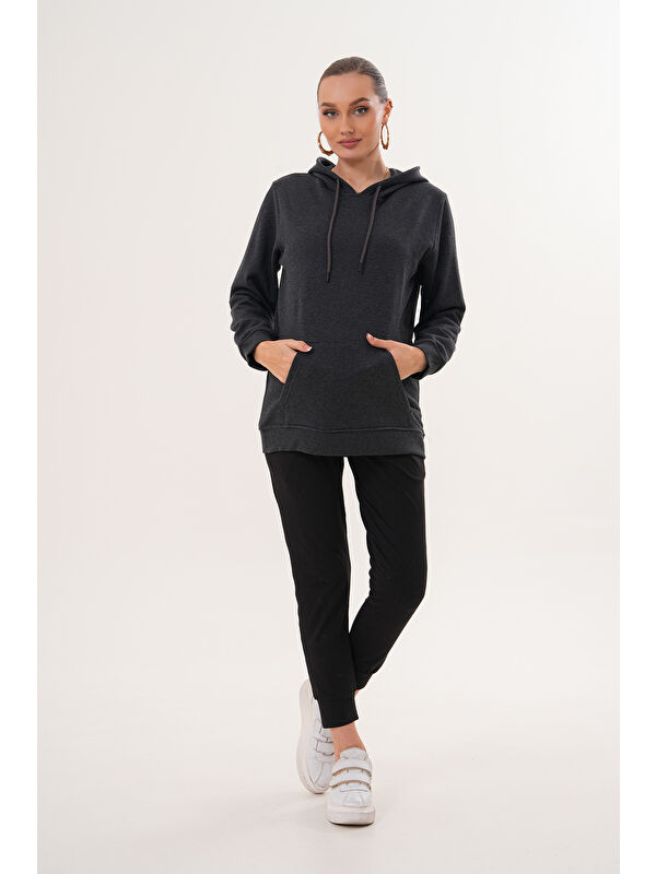 MİSS DÜNYA LİSSA %100 Pamuk Hamile ve Lohusa Basic Kapüşonlu Sweatshirt