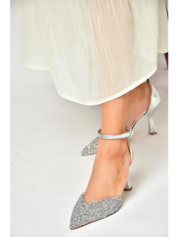 U6146334 Gümüş Kadın Topuklu Ayakkabı - Görsel 3