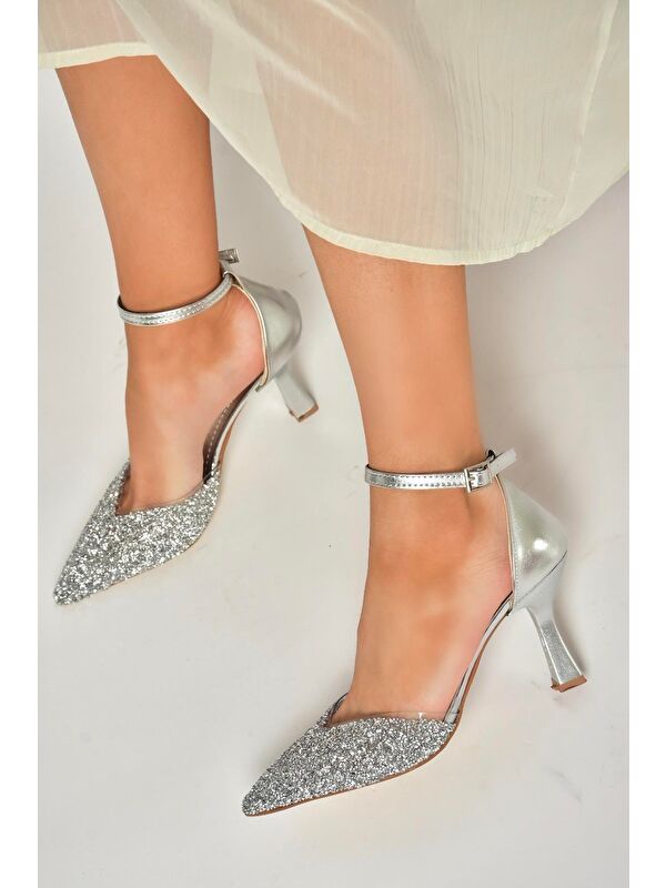 U6146334 Gümüş Kadın Topuklu Ayakkabı - Görsel 4
