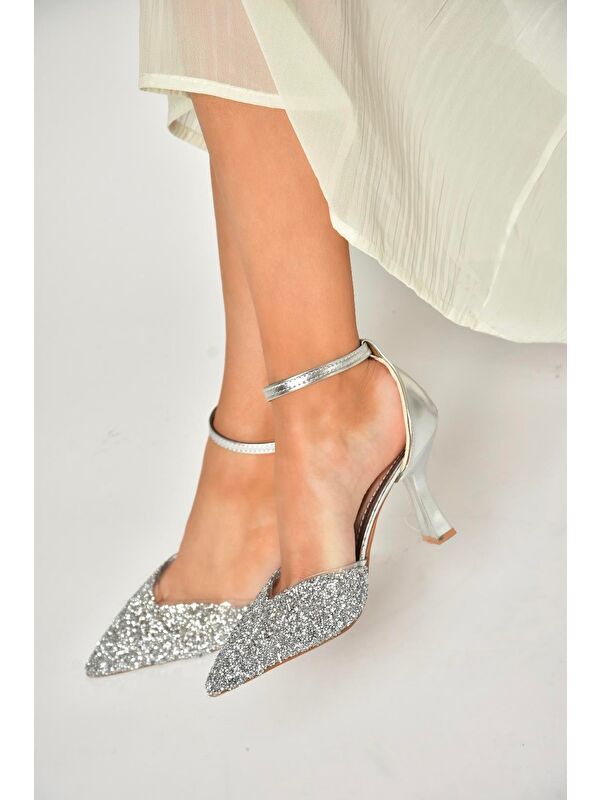 U6146334 Gümüş Kadın Topuklu Ayakkabı - Görsel 5