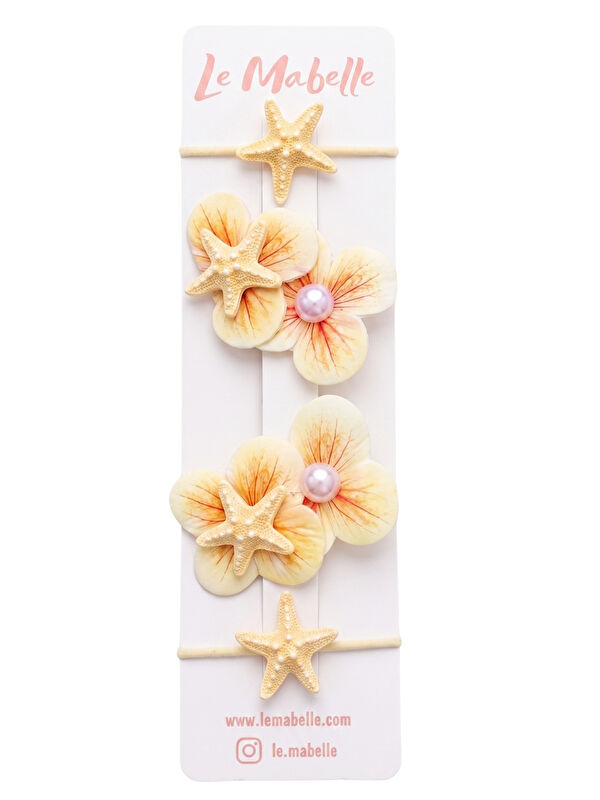 Le Mabelle Sarı Deniz Yıldızı ve Orkide Figürlü 4'lü Lastik Toka Set