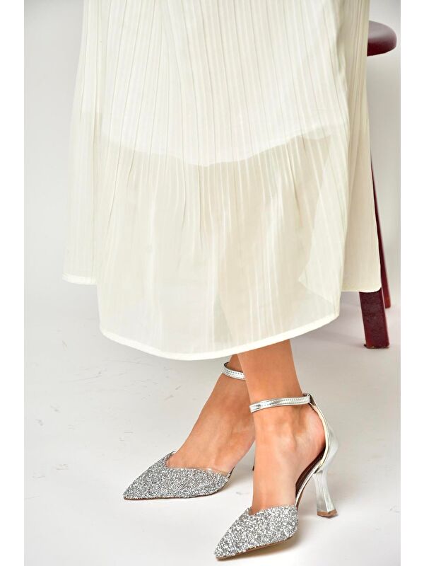 U6146334 Gümüş Kadın Topuklu Ayakkabı - Görsel 7
