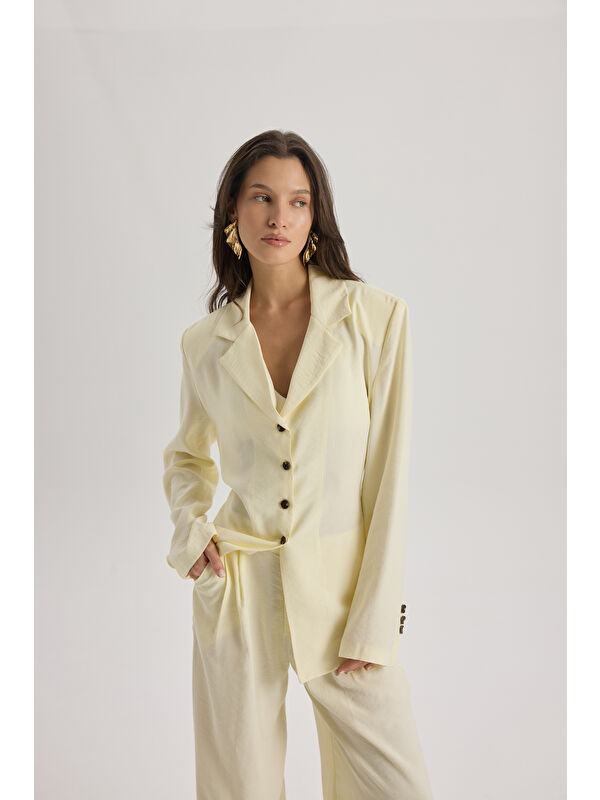 Mai Collection Breeze Bağlamalı Sarı Ceket Pantolon Takım