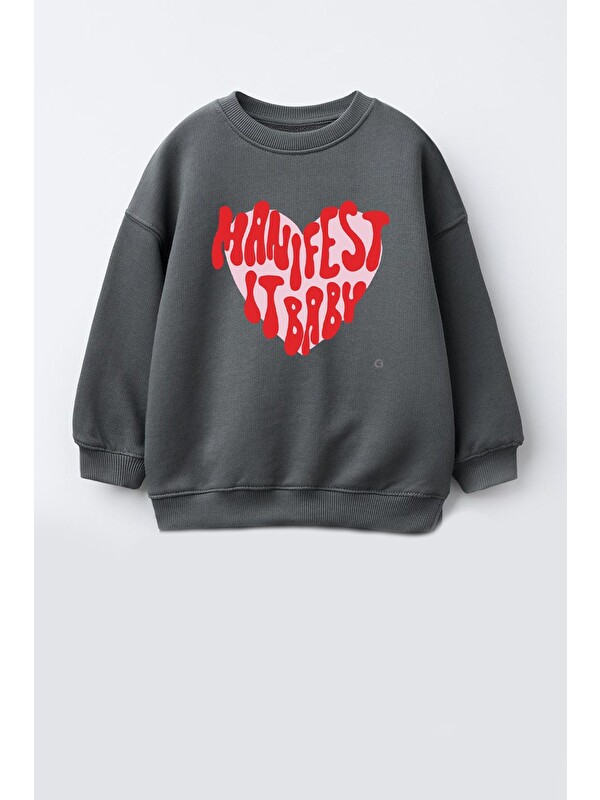Monila Kız Çocuk 3 İplik Kumaş Baskılı Pamuklu Sweatshirt