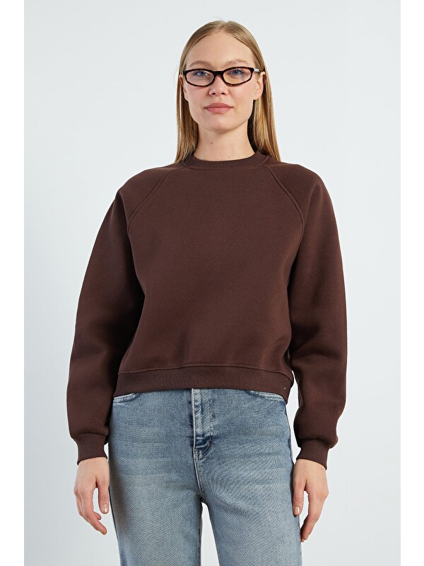 Fullamoda 3 İplik Basic Bisiklet Yaka Oversize Sweatshirt