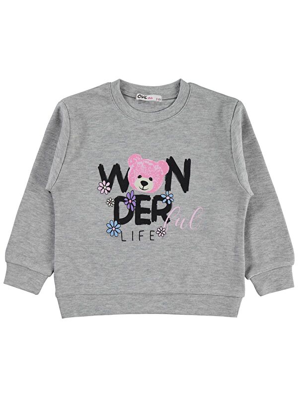 Civil Girls Wonderful Life Baskılı 2-5 Yaş Sweatshirt - Gri 2-3 Yaş