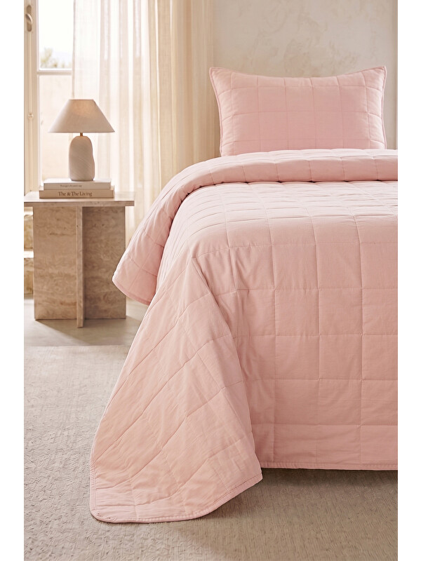 Ocean Home Textile %100 Pamuk Kumaş Kapitoneli Pembe Çok Amaçlı Tek Kişilik Yatak Örtüsü Seti 1 Adet 180 x 230 / 1 Adet