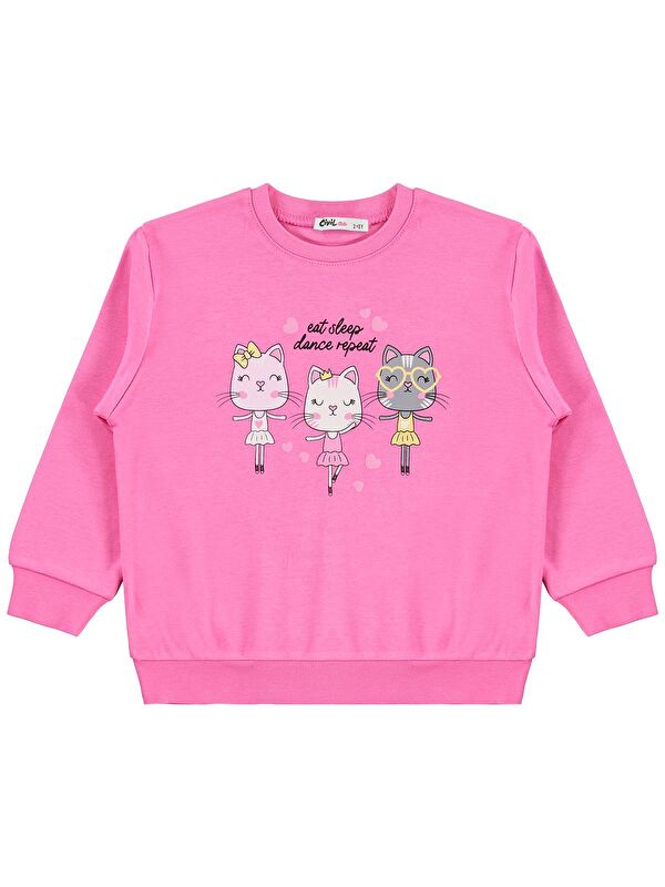 Civil Girls Kediler Baskılı 2-5 Yaş Sweatshirt - Pembe 3-4 Yaş
