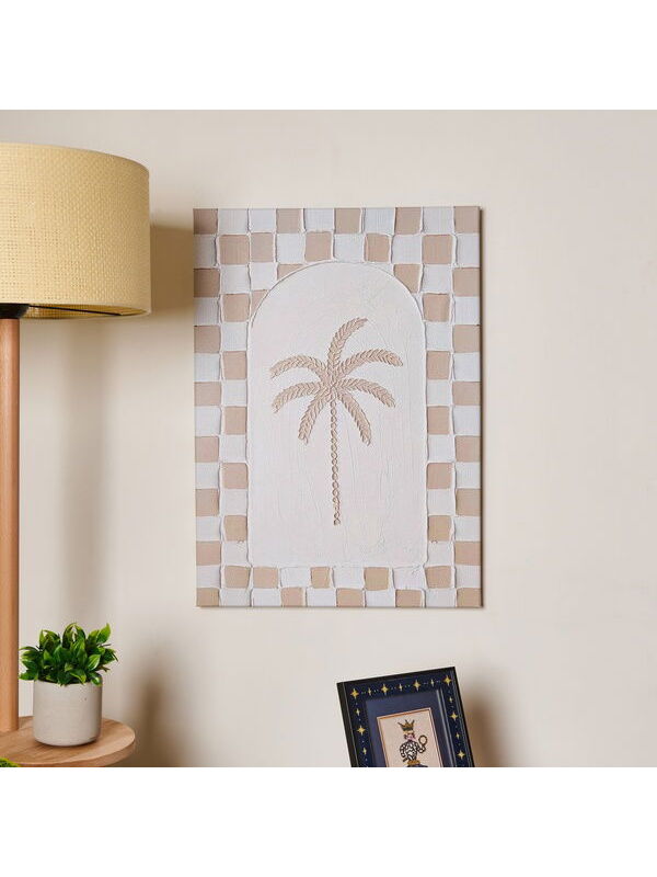 Evidea Deco Palm Breeze Kanvas Tablo - Beyaz / Bej - 50x70 cm
