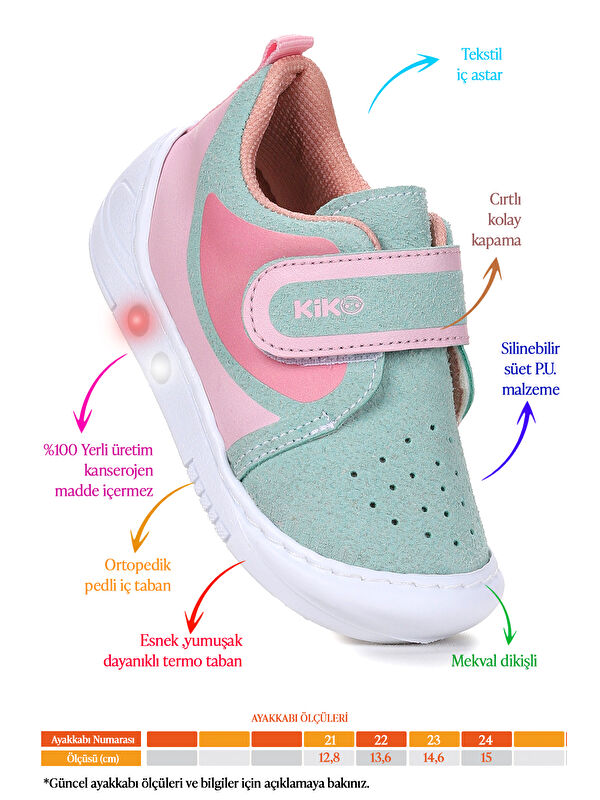 Kugan Cırtlı Işıklı Kız Bebek Yürüyüş Spor Ayakkabı - Görsel 3