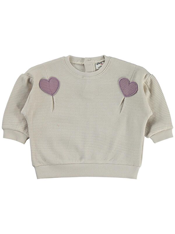 Civil Baby Kalp Nakışlı 6-18 Ay Sweatshirt - Bej 6-9 Ay