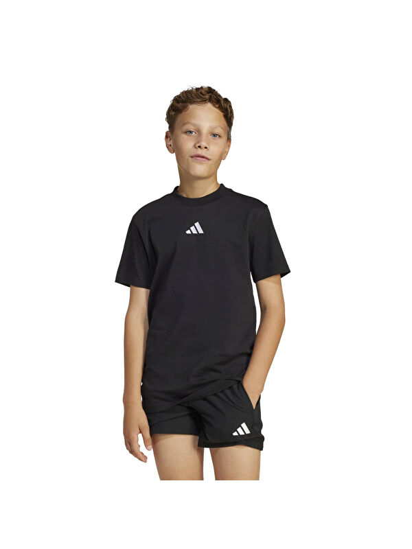 Adidas Essentials Çocuk Siyah Yuvarlak Yaka Tişört