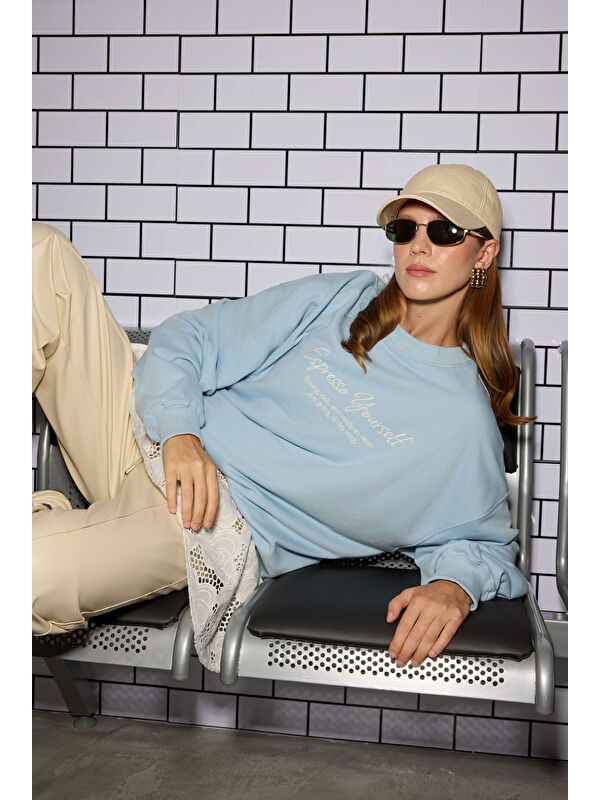 HE-QA Nakışlı Sweatshirt Bebe Mavi
