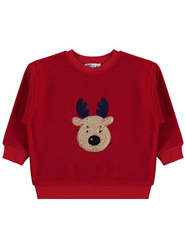 Civil Boys Geyik Nakışlı 2-5 Yaş Sweatshirt - Kırmızı 5-6 Yaş