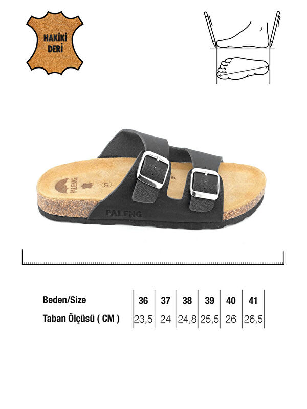 Yazlık Kadın İç Taban Hakiki Deri Çift Toka Ayarlanabilir Mantar Taban Günlük Terlik - Görsel 3
