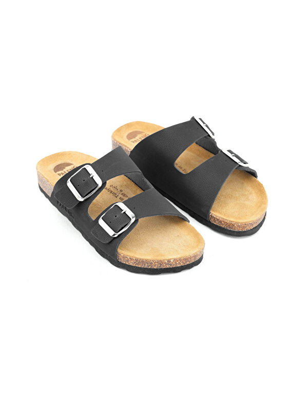 Yazlık Kadın İç Taban Hakiki Deri Çift Toka Ayarlanabilir Mantar Taban Günlük Terlik - Görsel 4