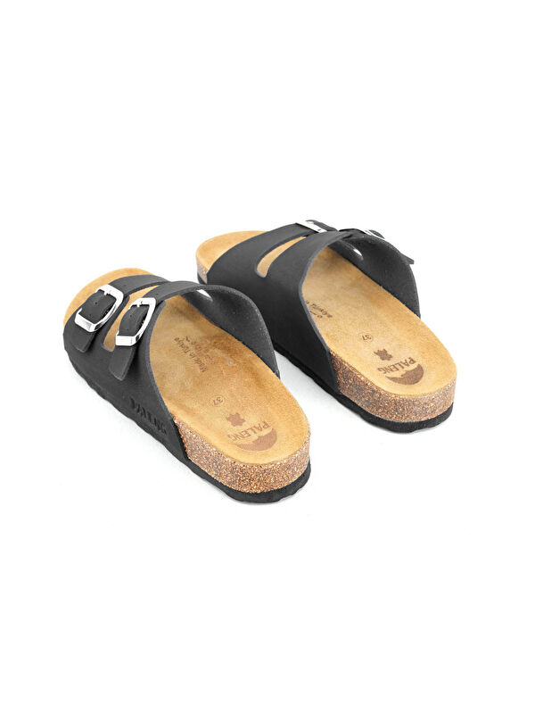 Yazlık Kadın İç Taban Hakiki Deri Çift Toka Ayarlanabilir Mantar Taban Günlük Terlik - Görsel 5