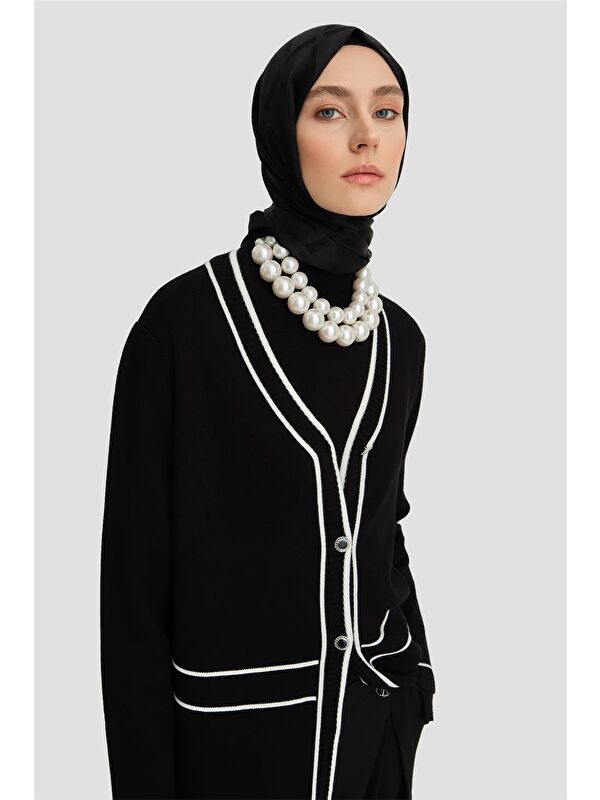 ARMİNE Biye Detaylı Triko Hırka 24Kd2809 Siyah