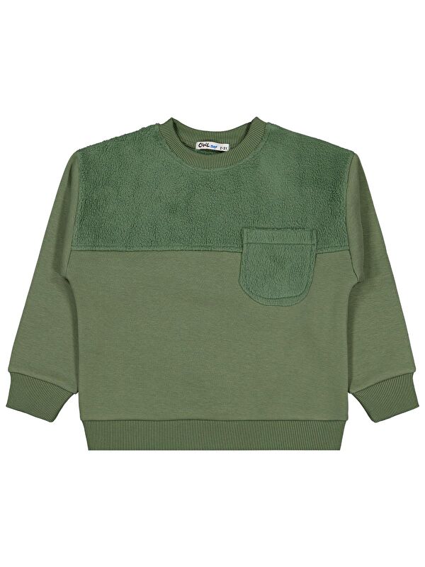 Civil Boys Pelüş Garnili 2-5 Yaş Sweatshirt - Haki 5-6 Yaş