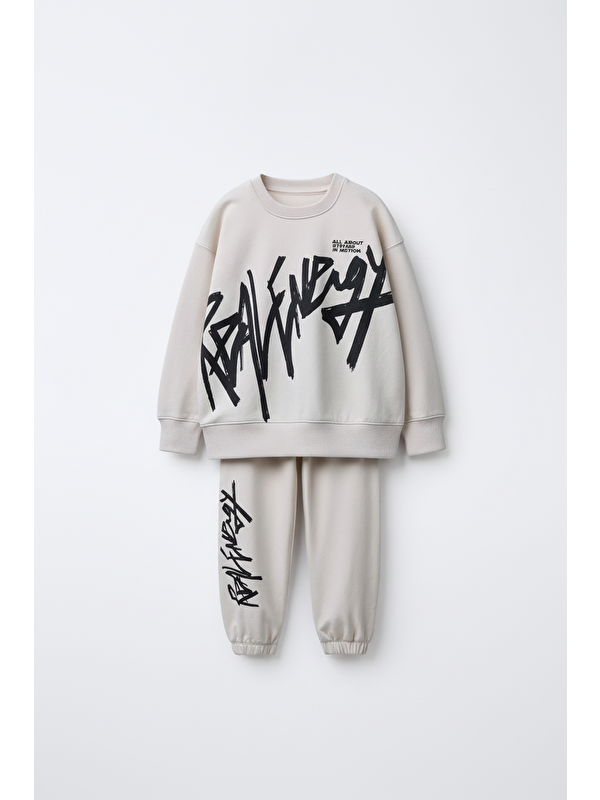Magu Erkek Çocuk Pamuklu Graffiti Baskılı Sweatshirt Ve Eşofman Alt Takım