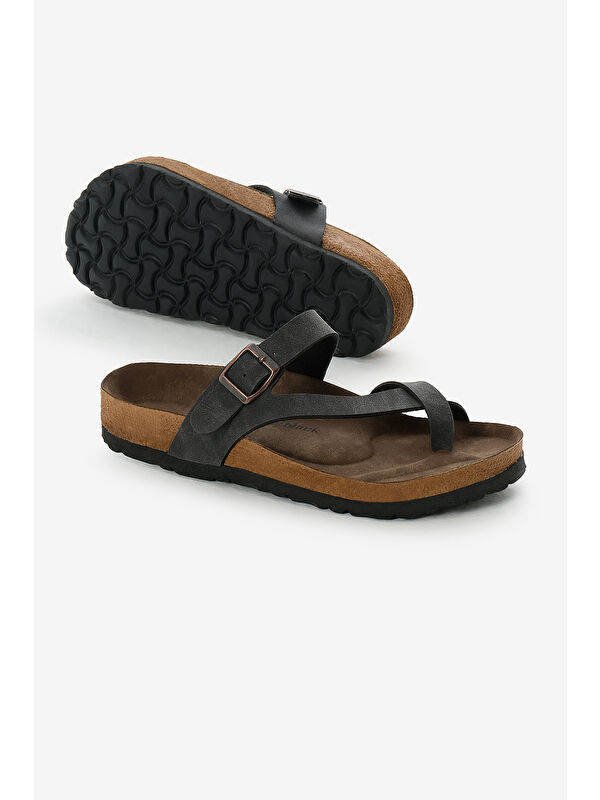 Tonny Black Siyah Tonny Black Rahat Kalip Kadın Poli Taban Çapraz Model Nubuk Parmak Arası Terlik