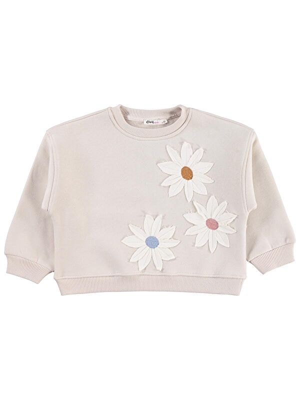 Civil Girls Papatya Nakışlı 2-5 Yaş Sweatshirt - Bej 3-4 Yaş
