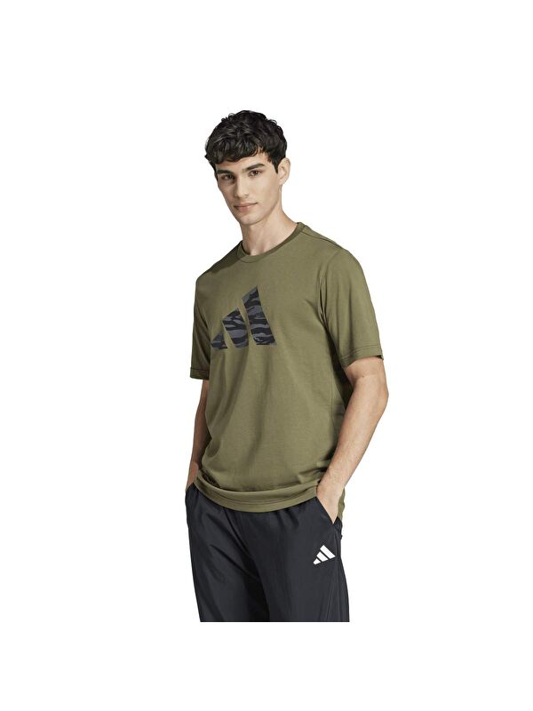 Adidas C Camo Logo T Erkek Haki Yuvarlak Yaka Spor Tişört