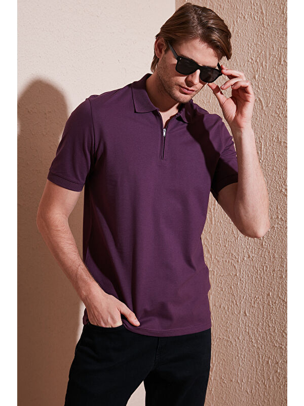 Buratti Pamuklu Regular Fit Yarım Fermuarlı Erkek Polo Yaka Tişört 5901029