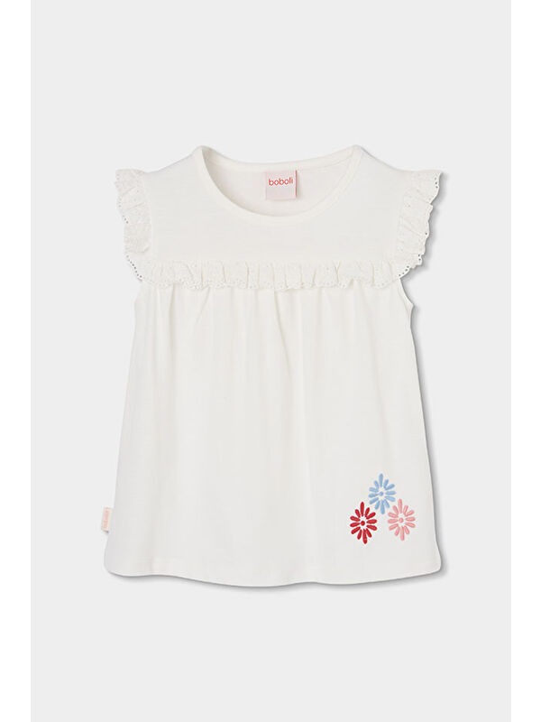Boboli Çiçek Nakışlı Tshirt 2-6 Yaş Beyaz