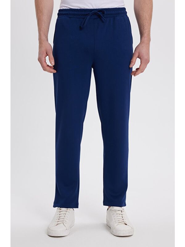 TUDORS Erkek Slim Fit Dar Kesim Beli Bağcıklı 3 Cepli Geniş Paça Lacivert Eşofman Altı