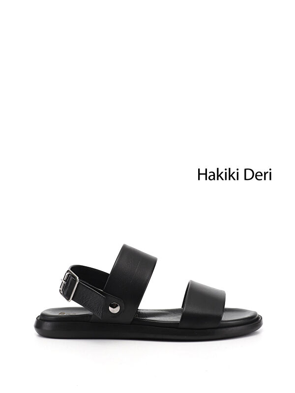 GÖNDERİ(R) Erkek SİYAH Tokalı Hakiki Deri Comfort Sandalet