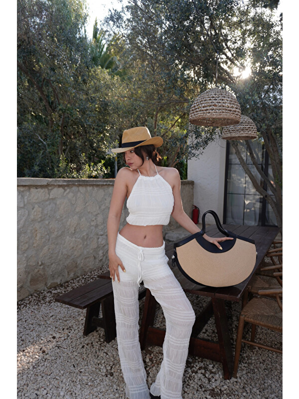 eka Kadın Beyaz Gipeli Crop Takım 1040-4063