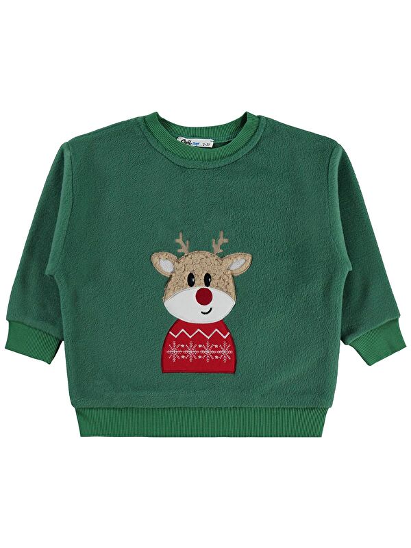 Civil Boys Geyik Nakışlı 2-5 Yaş Sweatshirt - Yeşil 4-5 Yaş