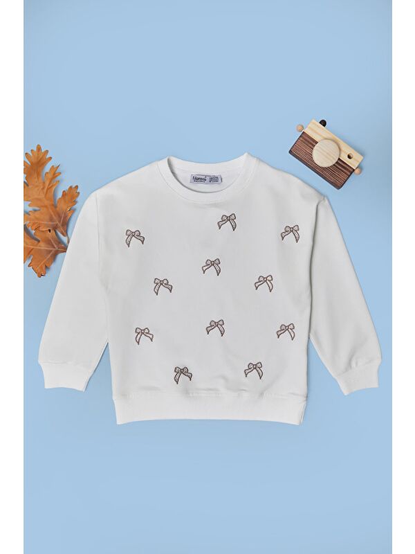 Fullamoda Fiyonk Nakışlı Taşlı Kız Çocuk Sweatshirt