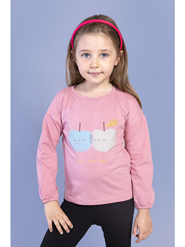 Toontoykids Kız Çocuk Baskılı Kol Ucu Lastikli Sırtı Nakış Detaylı Tişört