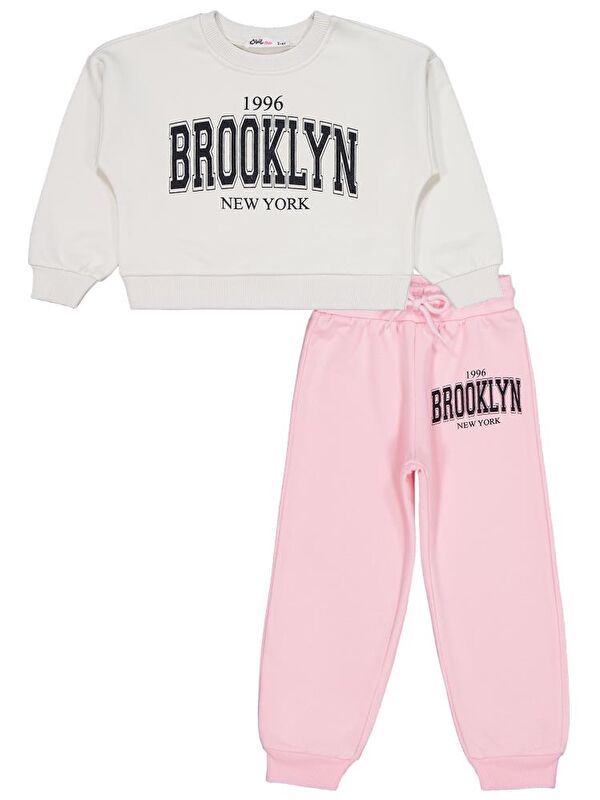 Civil Girls Brooklyn Baskılı 2-5 Yaş Eşofman Takımı - Ekru 5-6 Yaş