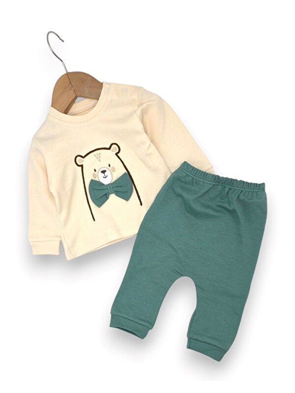 Ege Bebek Erkek Bebek Papyonlu Ayıcık Nakışlı 2'li Sweatshirlü Takım