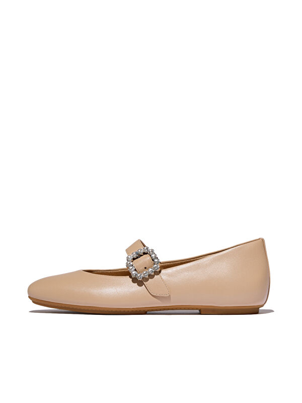 Fitflop Kadın Babet E3J-B41/001 DELICATO CRYSTAL-BUCKLE LEATHER MARY JANES