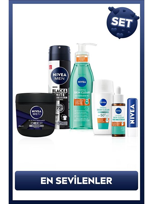 NIVEA MEN Damat Seti, Deodorant, Vücut Kremi, Renksiz Dudak Kremi, Sivilce Karşıtı Jel, Serum, Güneş Kremi