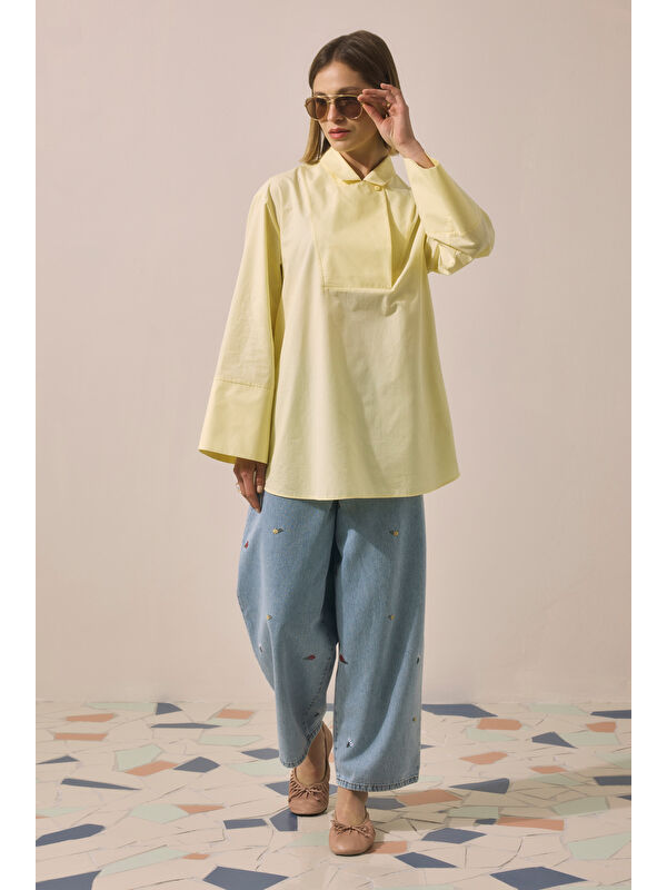 HE-QA Kruvaze Yaka Tunik Soft Sarı