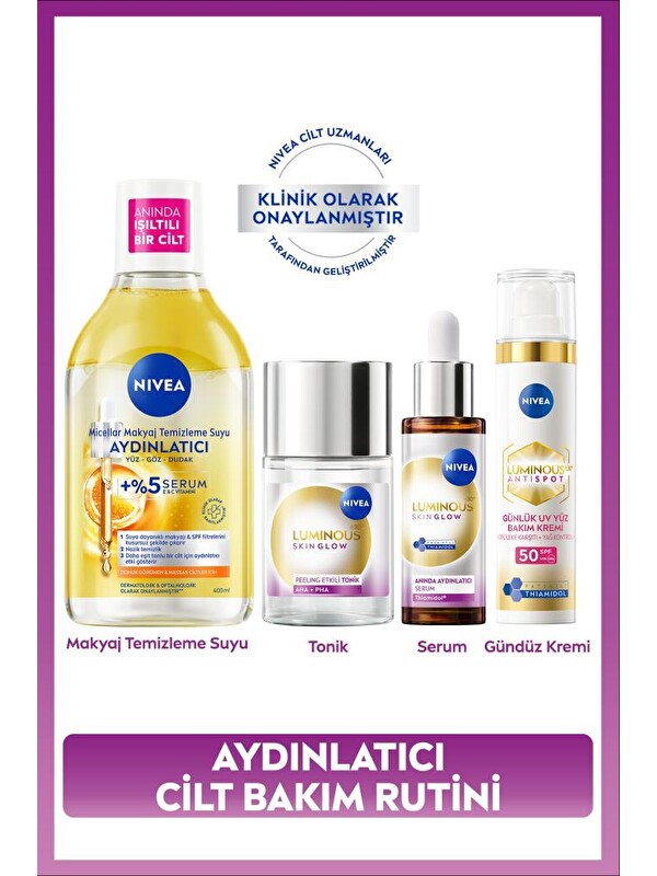 NIVEA Aydınlatıcı Leke Karşıtı Cilt Bakım Rutin Seti, +SPF50 Güneş Koruyucu, Nemlendirici Gündüz Yüz Kremi